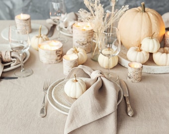 Natural linen cloth napkins set of 12 for thanksgiving dinner table decor