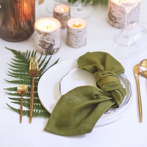 Moss Green Napkins Set of 6, Linen Napkins for Wedding or Other Occasion, Cloth Napkins Bulk, Organic Reusable Dinner Table Napkins