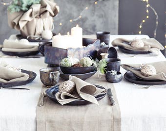 Luxury table runner made of natural linen -  Christmas tablescape - Hemstitch runner