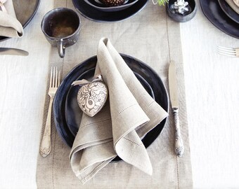 Natural linen hemstitched napkins set of 6 for rustic wedding