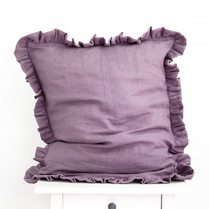 Lavender linen pillow case with ruffles made of baltic linen for your perfect sleep.
