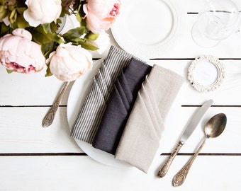Linen Napkins Bulk in Natural Grey Color, Cloth Napkins for Dinner Table, Reusable Organic Fabric Napkins