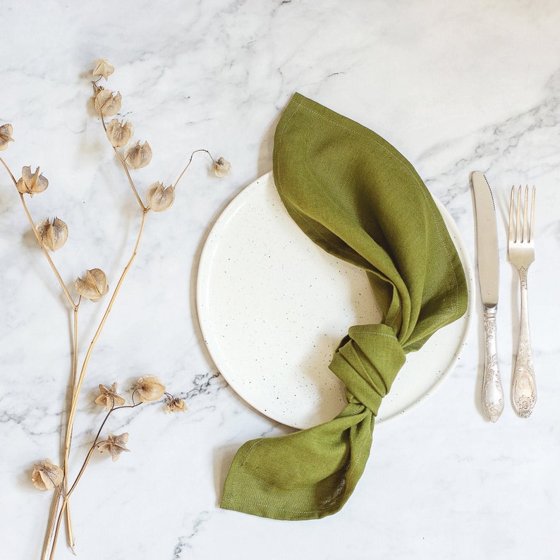 Moss Green Cloth Napkins Set Linen Napkins Wedding Decor Etsy