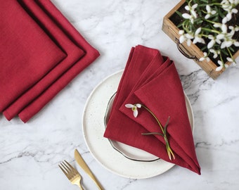 Linen cloth napkins, Wine red linen wedding napkins, Reusable bulk napkins for a wedding table decor