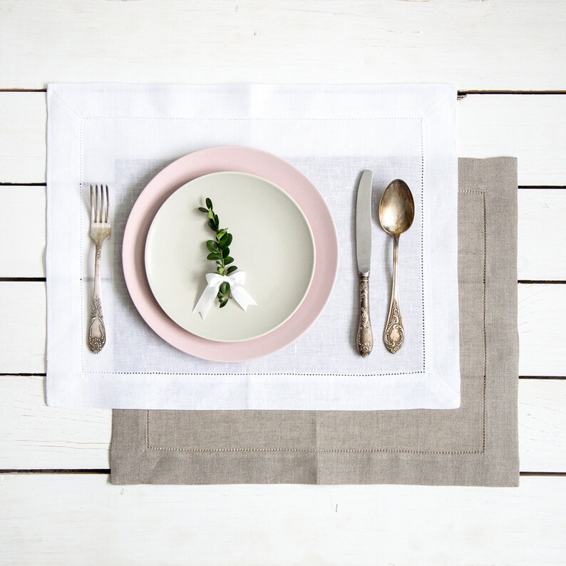 White Hemstitched Linen Placemats Set Best Rustic Placemats Etsy
