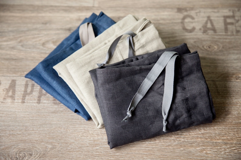 Two Large linen laundry bags Large blue and gray clothes bags Natural linen drawstring Bags