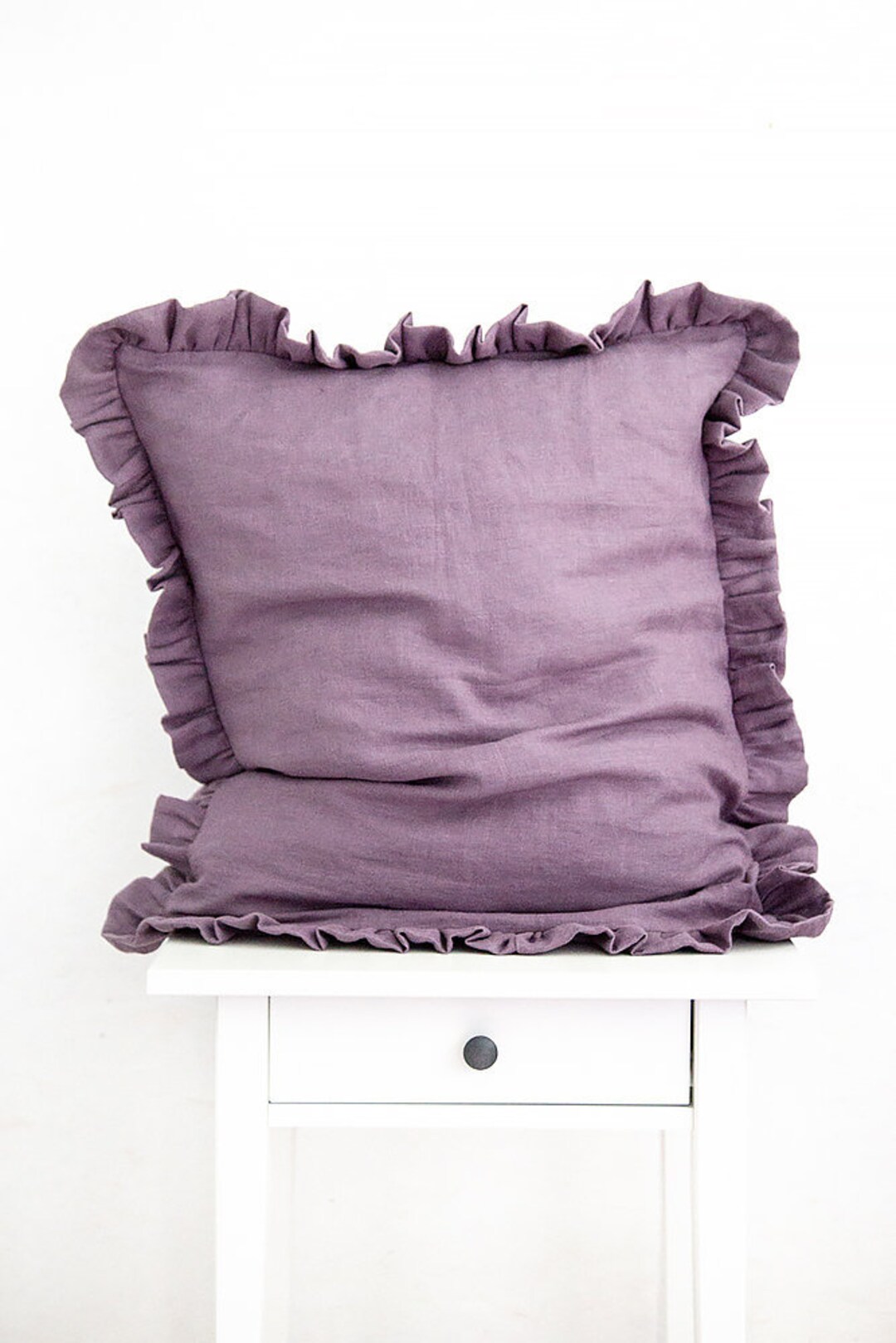Lavender Linen Pillow Case With Ruffles Made of Baltic Linen for Your