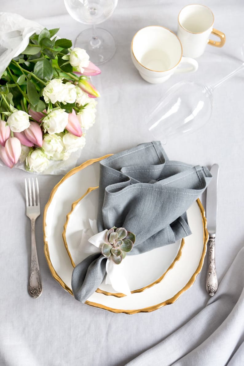 Grey Restaurant Linen Napkins Set Made of Natural Baltic Etsy