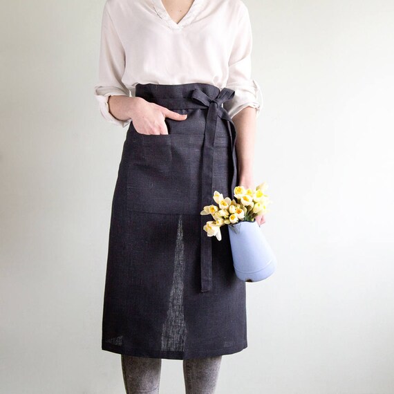 Linen Chef Apron Long Cafe APRON Traditional waist Apron Etsy