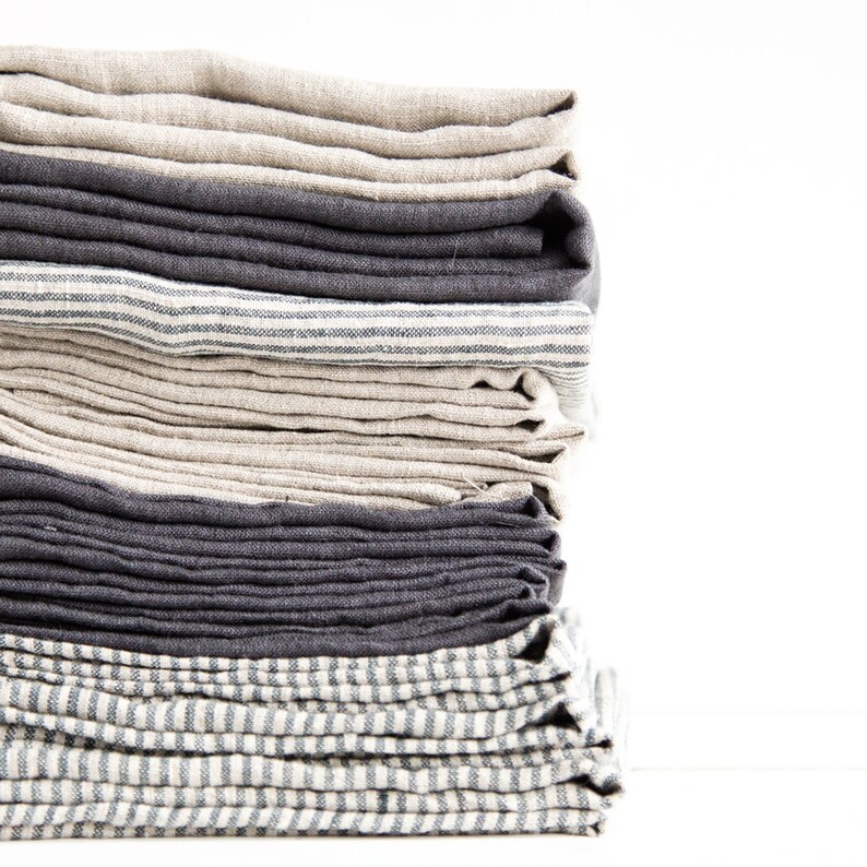 Linen kitchen towels set of 3, Linen tea towels, Ticking strips towel, Stonewashed linen dish towels, Eco linen towel image 3