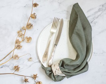 Linen dinner napkins set - Woodland green cloth napkins