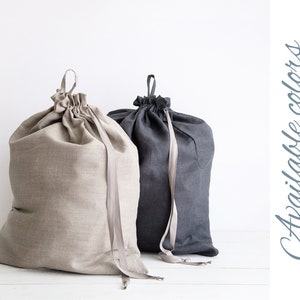 Natural Linen Laundry Bag, Linen Storage Bag, Hanging Laundry Hamper, Eco-Friendly Laundry Pouch, Dirty Clothes Drawstring Bag