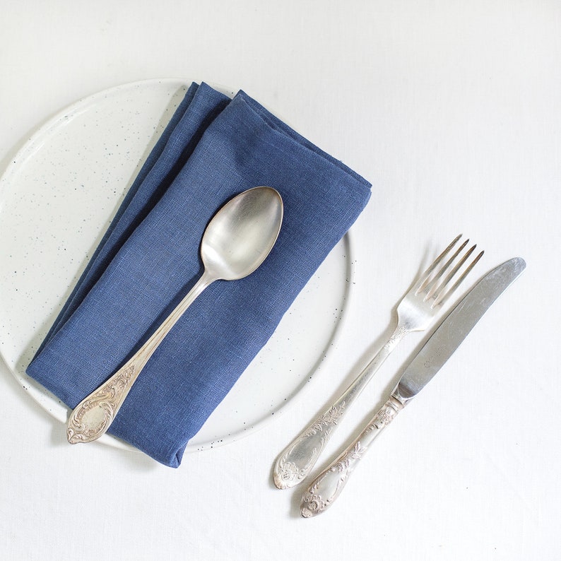 Cloth Napkins, Organic Linen Napkins, Washed Linen Napkin Set, Stonewashed Table Linens, Blue Dinner Napkins image 3