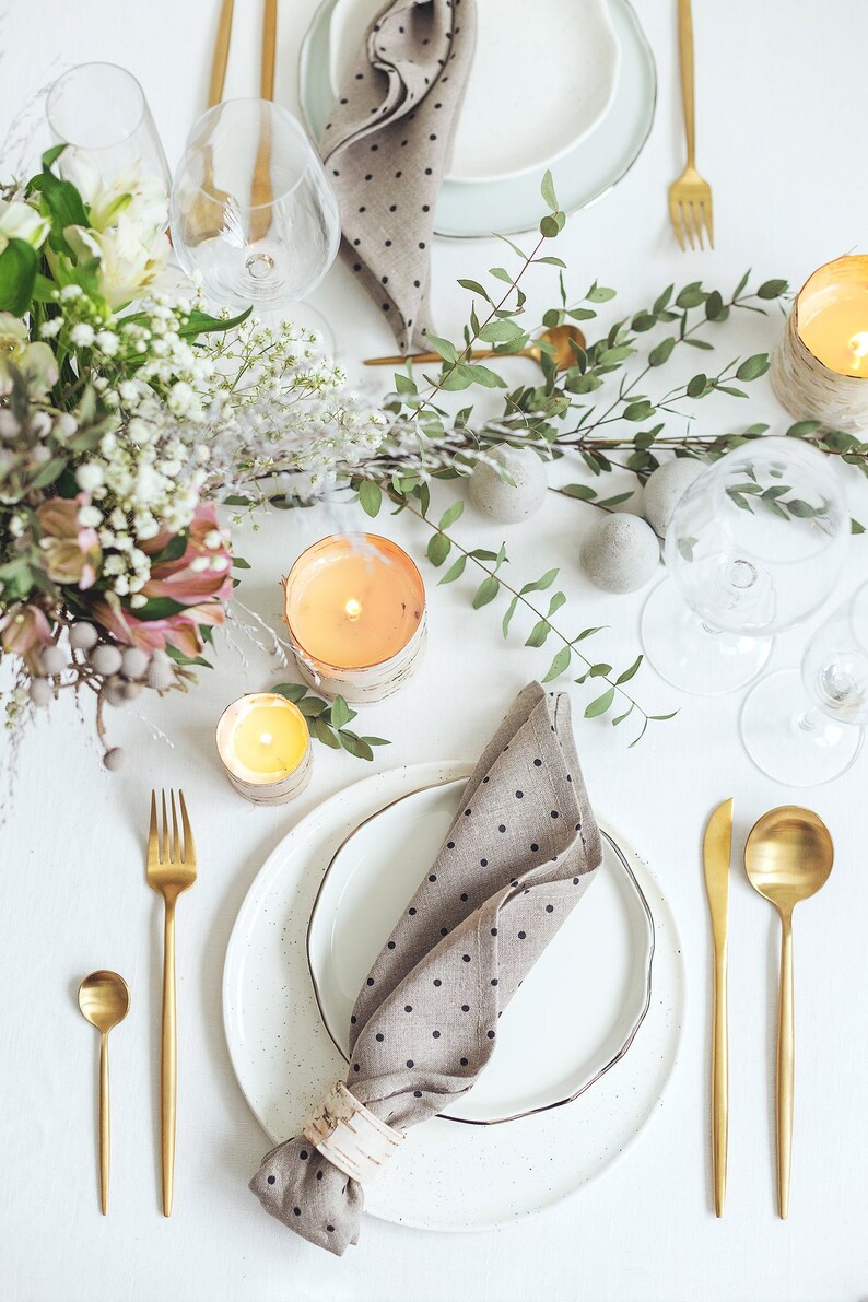Grey Linen Napkins With Polka Dot in Bulk Ready to Ship Etsy