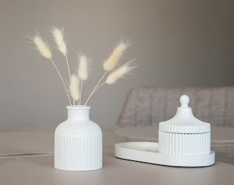 Modern Gypsum Vase for Dry Flowers - Perfect Housewarming Gift, Minimalist Flower Vase, White Plaster Vase