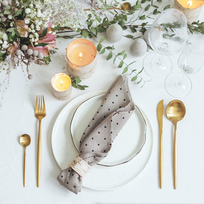 Grey Linen Napkins With Polka Dot in Bulk Ready to Ship Etsy