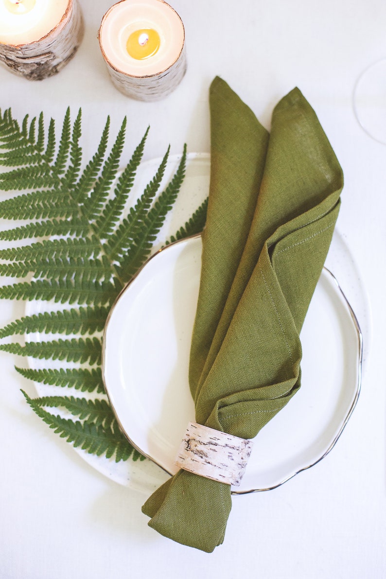 Woodland Wedding Napkins in Moss Green Color Linen Napkins Etsy
