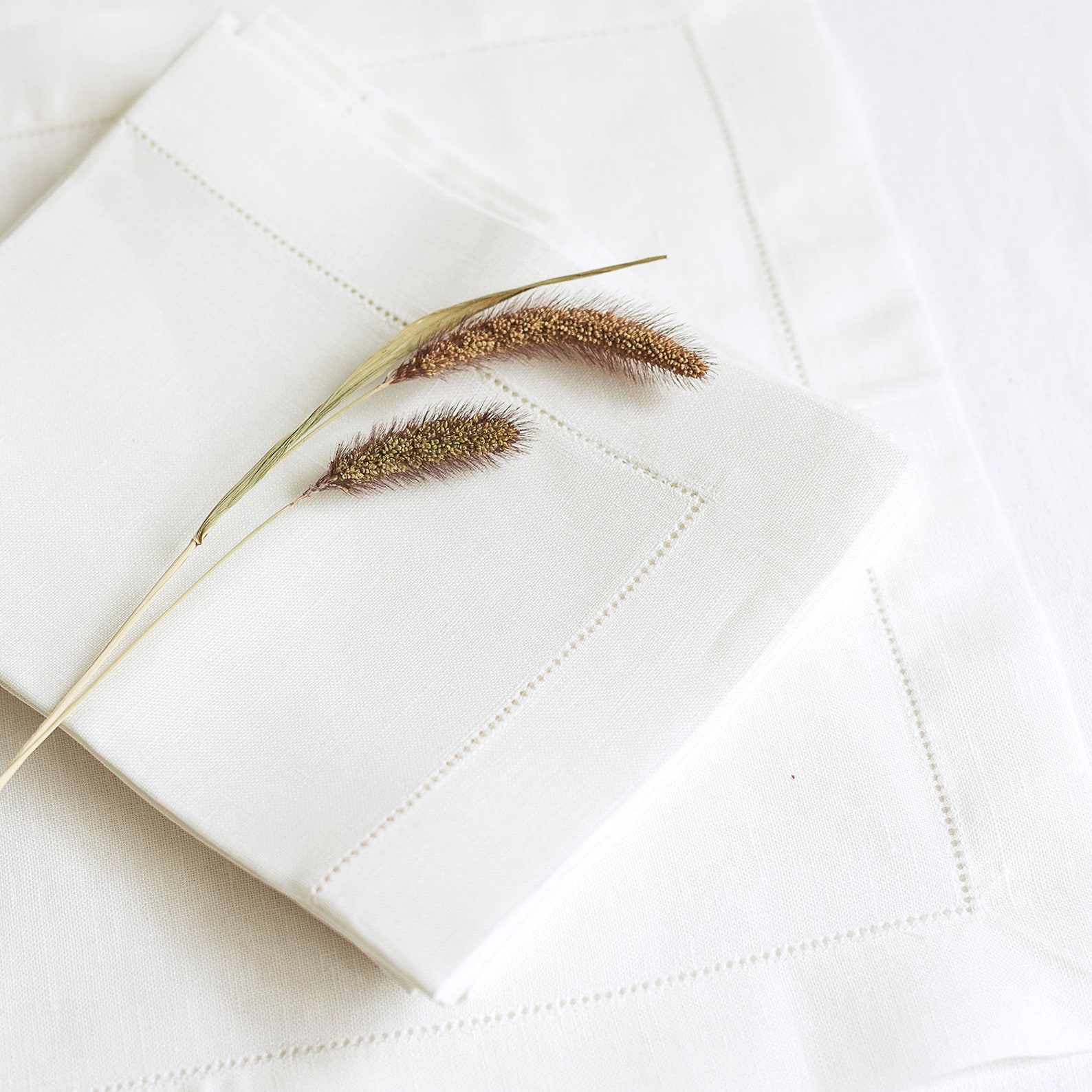 White Hemstitched Linen Placemats Set Best Rustic Placemats Etsy