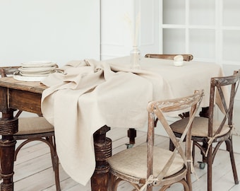 Natural Tablecloth Custom Made of Organic 100% Linen, Square or Rectangle Table Cover, Minimalistic Rustic Farmhouse Tablecloth, Table Linen