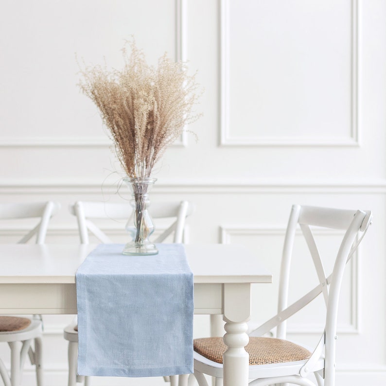 Natural Linen Table Runner In Light Blue Color Linen Table Decor