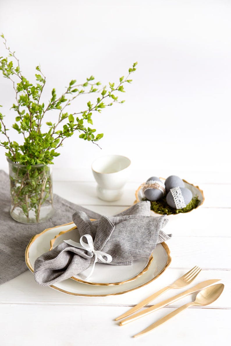 Ticking tablecloth, Large linen tablecloth, Gray ticking stripe tablecloth, Custom sizes, Cottage Style Decor image 4