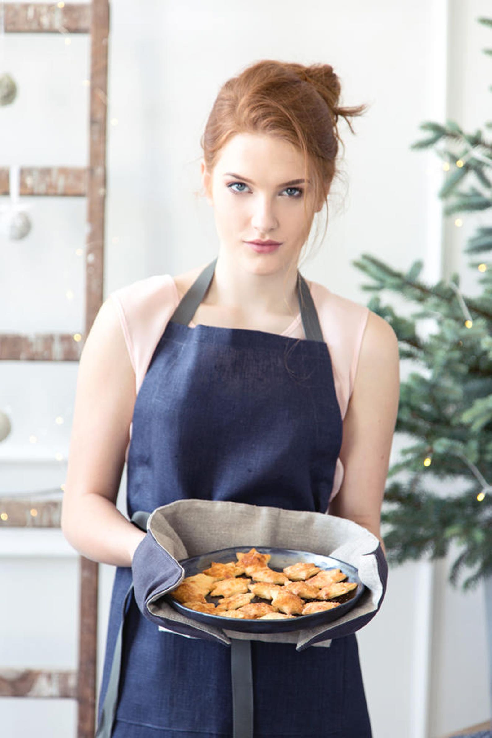 Chef Apron Apron With Pockets Gray Apron Long Apron Linen Etsy