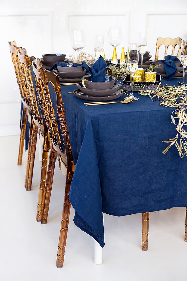 Navy Blue Linen Tablecloth for Holiday Table Decor Etsy