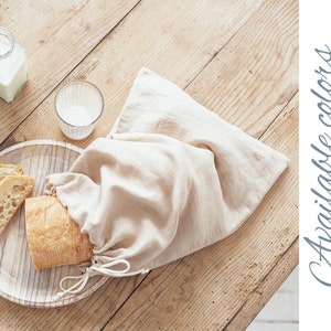 Natural Linen Reusable Bread Bag, Eco-Friendly Organic Bread Bag, Drawstring OEKO-TEX Linen Tote Bag for Nuts, Bread or Other Item Storage