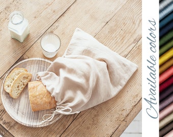 Natural Linen Reusable Bread Bag, Eco-Friendly Organic Bread Bag, Drawstring OEKO-TEX Linen Tote Bag for Nuts, Bread or Other Item Storage
