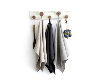 Set of 3 Stonewashed Linen Kitchen Towels, Ticking Stripe Dish Towels