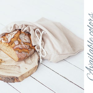 Linen Bread Bag, Natural Linen Bag, Reusable Storage Bag, Drawstring Bread Bag in Many Colors, Food Storage, Kitchen Linens