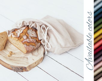 Linen Bread Bag, Natural Linen Bag, Reusable Storage Bag, Drawstring Bread Bag in Many Colors, Food Storage, Kitchen Linens