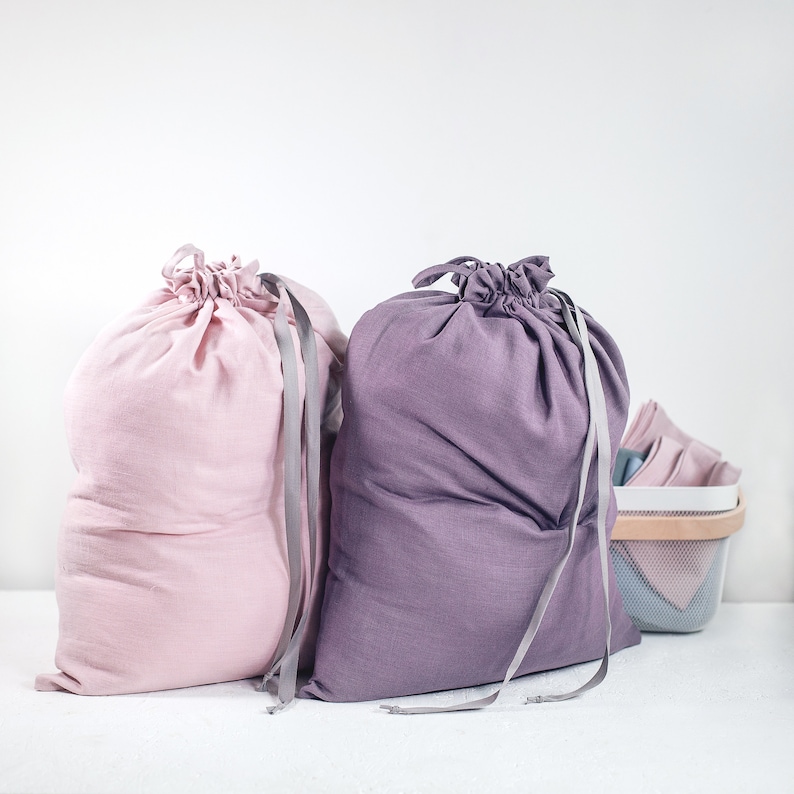 Linen Laundry Bag, Linen Storage Bag, Softened Linen Bag, Big Laundry Bag, Linen Drawstring Bag image 3