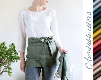 Linen Waist Apron with Pockets, Restaurant Waitress Apron