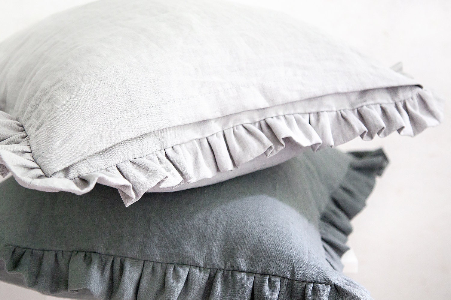 Lavender Linen Pillow Case With Ruffles Made of Baltic Linen Etsy