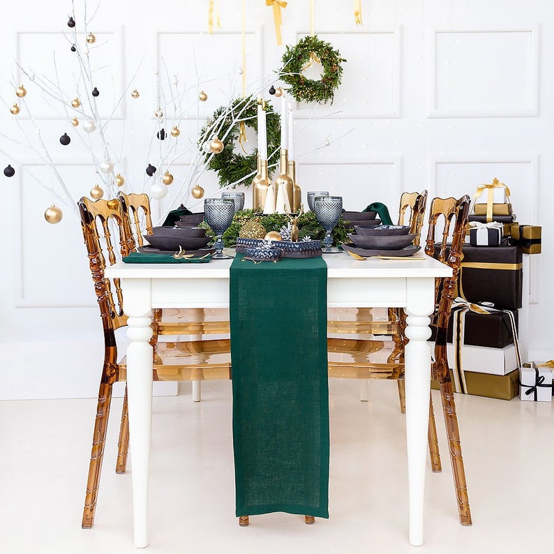Extra Long Green Table Runner For Holidays Table Setup