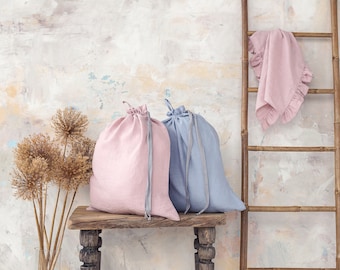 Organic Linen Laundry Bag: Large Hanging Hamper, Drawstring Closure