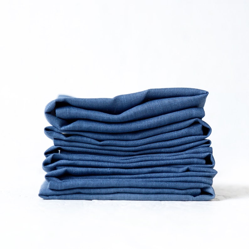 Cloth Napkins, Organic Linen Napkins, Washed Linen Napkin Set, Stonewashed Table Linens, Blue Dinner Napkins image 2