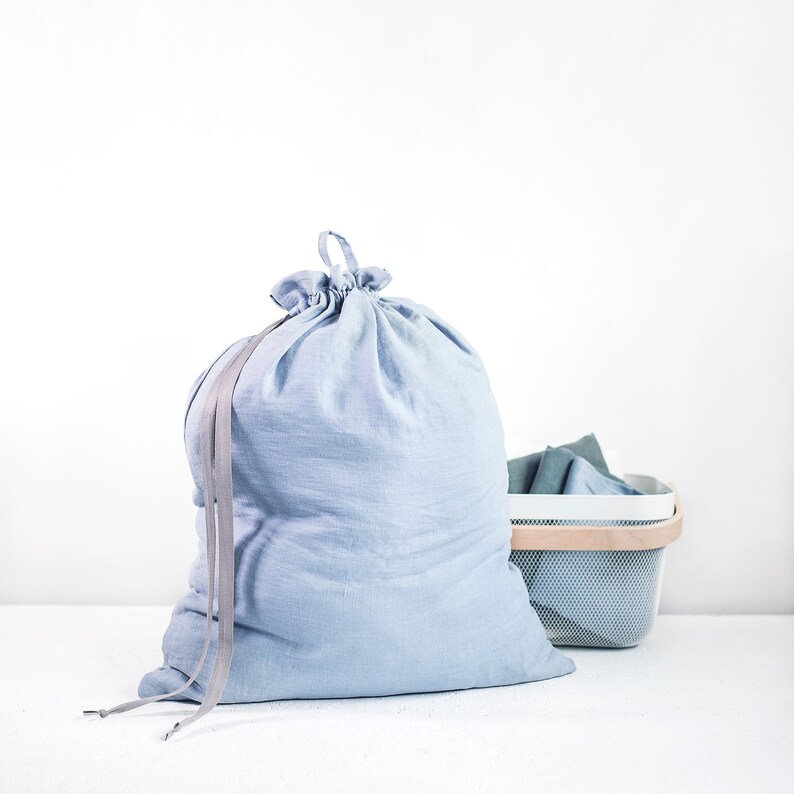Blue Dirty Clothes Bag Large Laundry Bag Linen Hanging Etsy