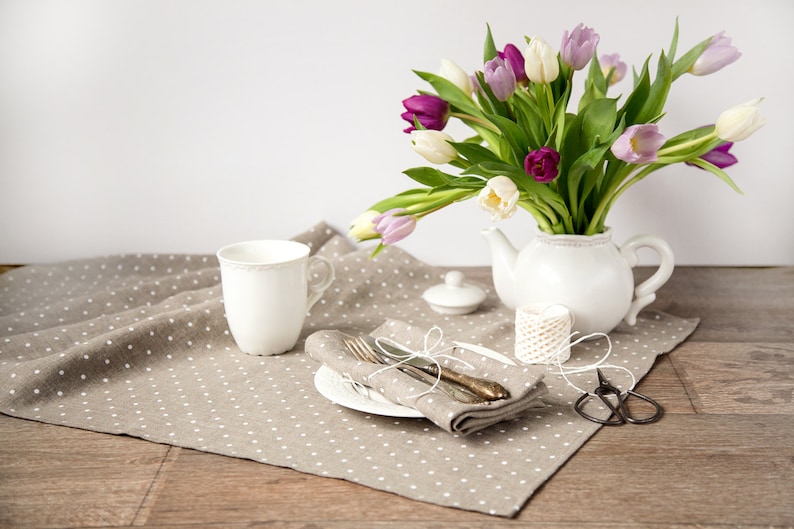 Linen Runner Table Runner Easter decor Table top Polka dot table runner Mothers day gift idea