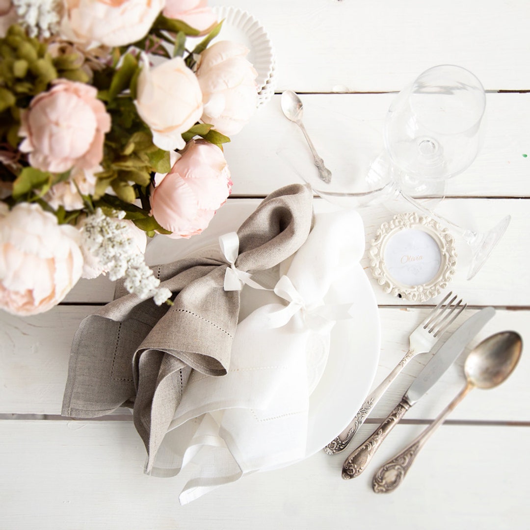 Wedding Cloth Napkins Set of 6, Napkins With Hemstitch, Linen Cloth