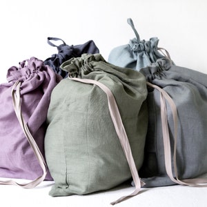 Linen Laundry Bag, Linen Storage Bag, Softened Linen Bag, Big Laundry Bag, Linen Drawstring Bag image 5