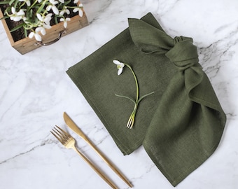 Green cloth napkins set of 6, Natural linen napkins, Linen cloth napkins bulk,  Softened linen napkins, Wedding linen napkins