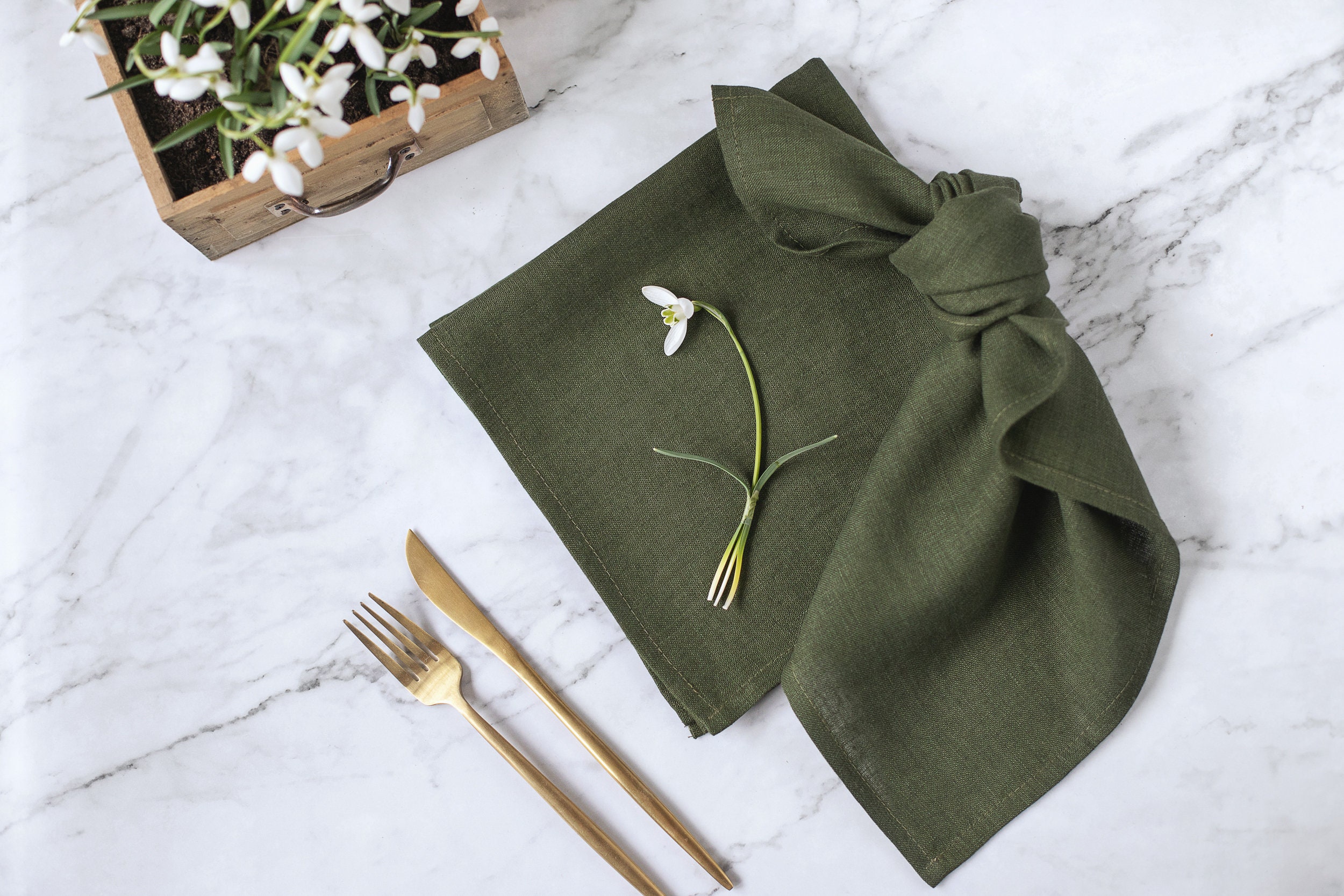 Green Cloth Napkins Set of 6 Natural Linen Napkins Linen Etsy Canada