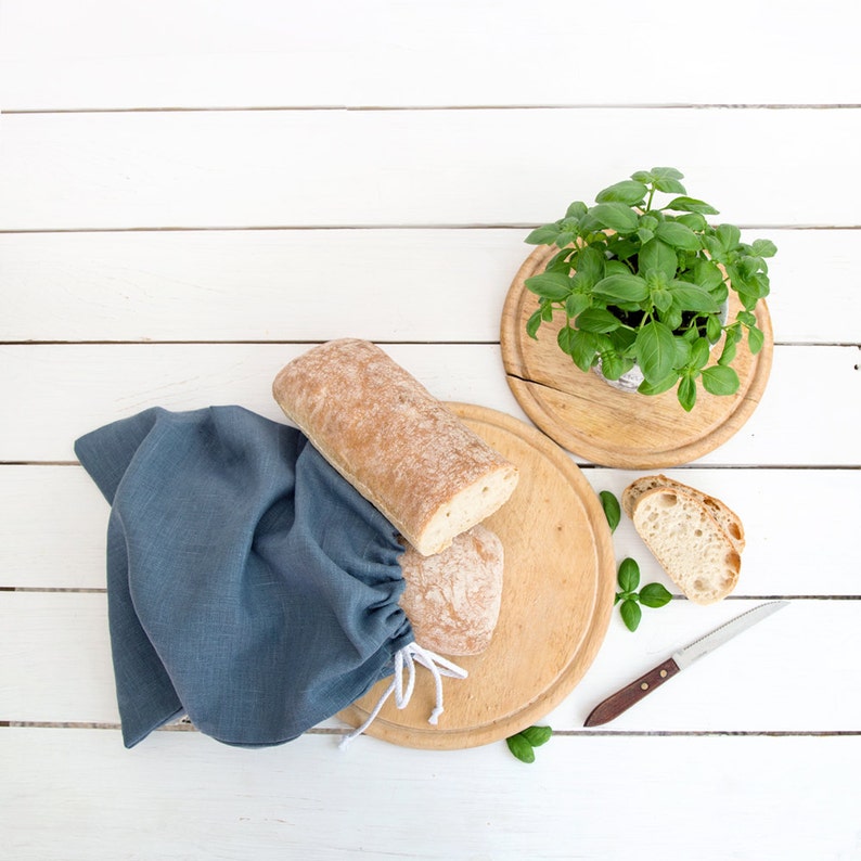 Blue Linen Bread Bag Natural bread keeper Drawstring bag Etsy