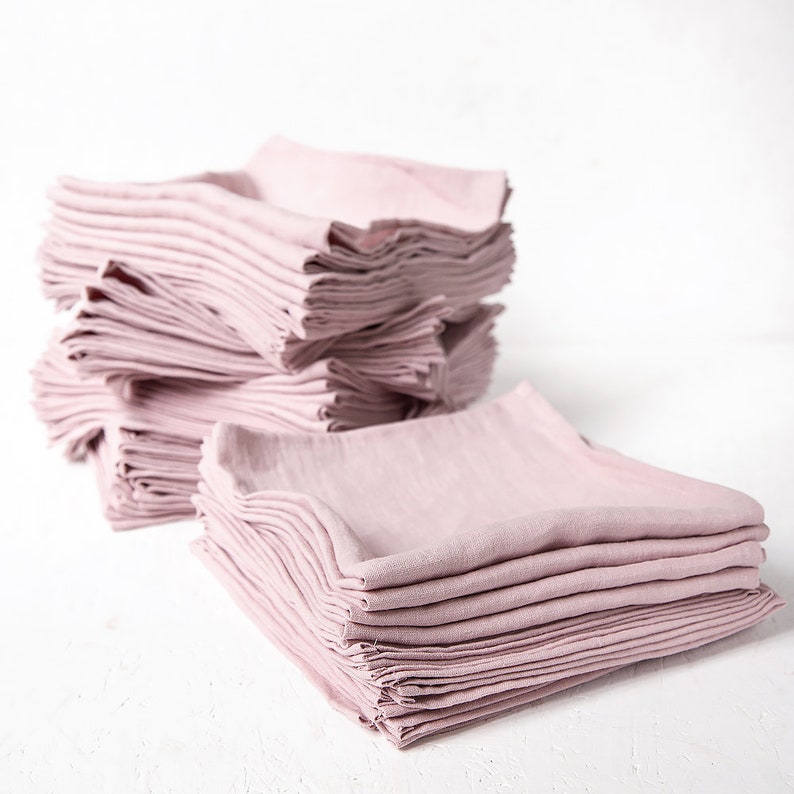 Bulk of 50 Linen Napkins in blush pink color perfect as wedding napkins or dinner napkins image 5