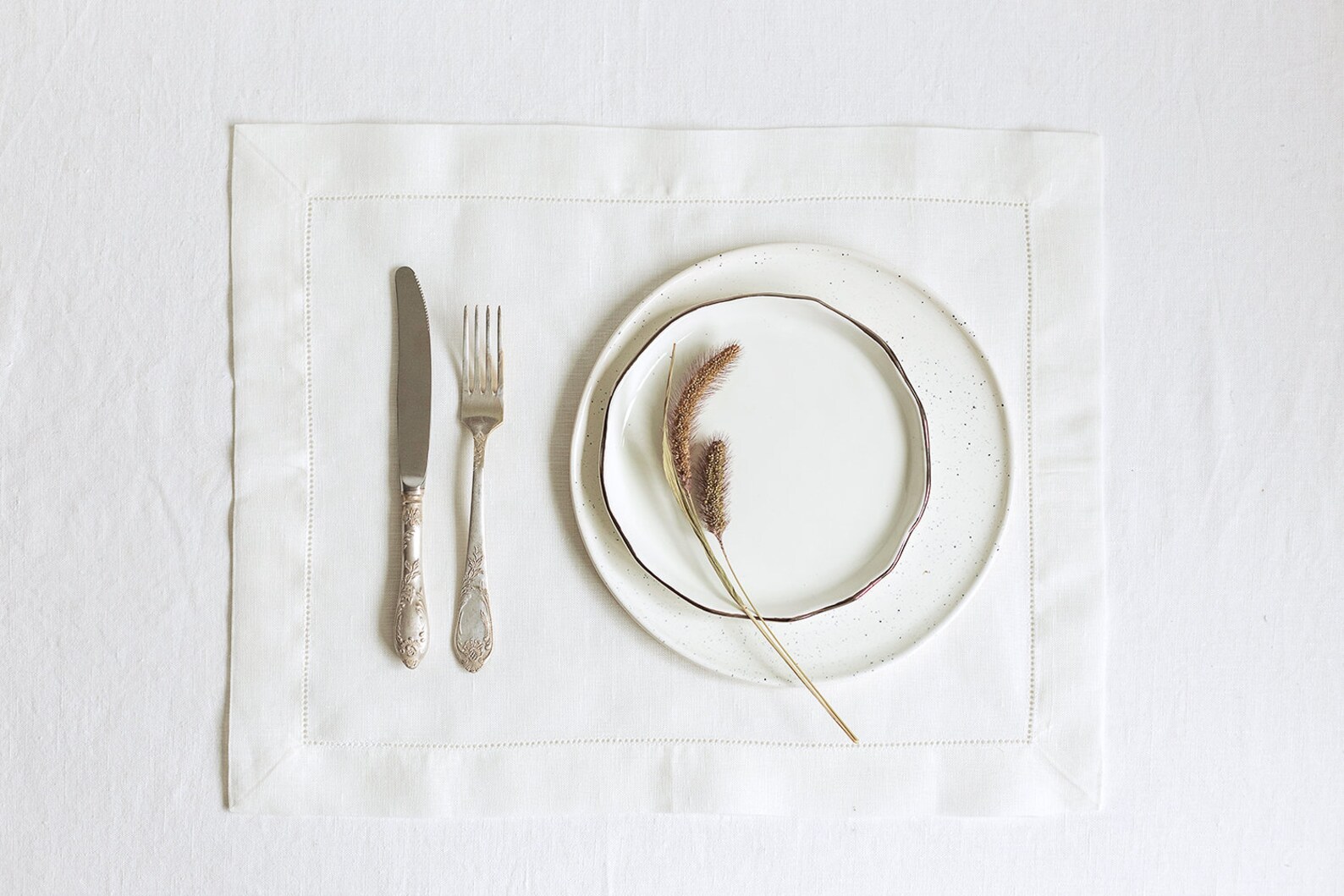 White Hemstitched Linen Placemats Set Best Rustic Placemats Etsy