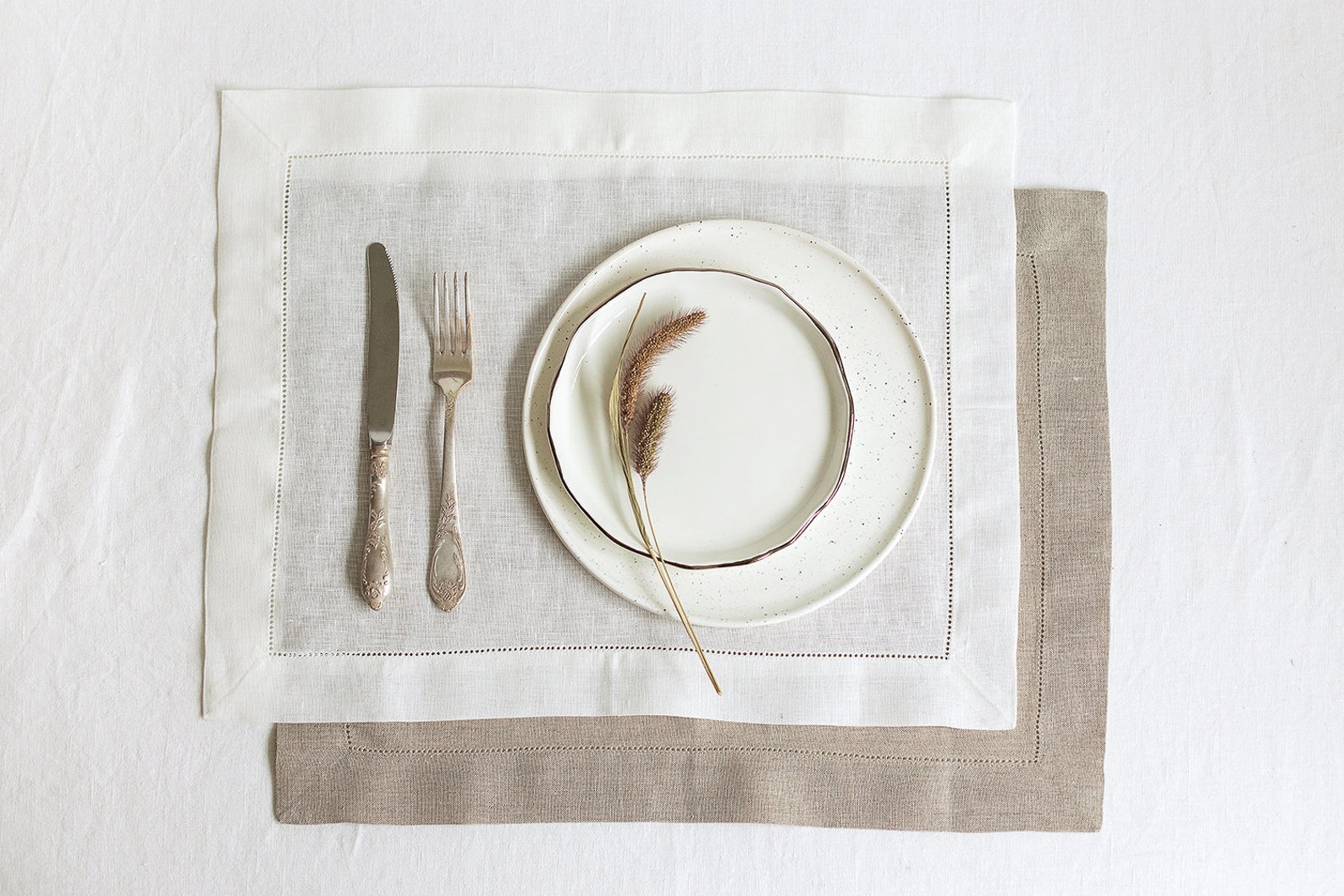 White Hemstitched Linen Placemats Set Best Rustic Placemats Etsy