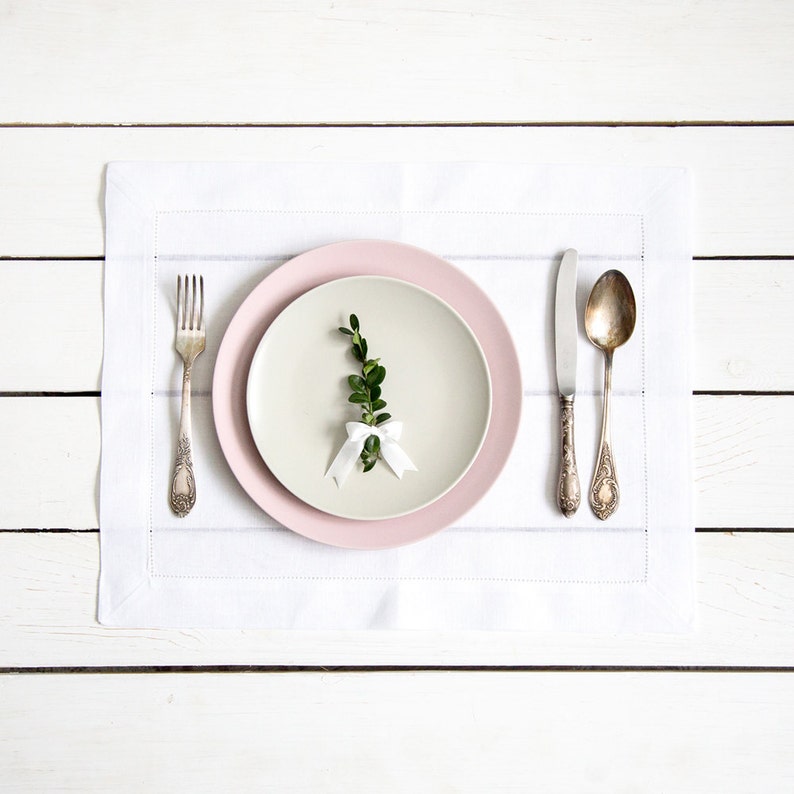 White Hemstitched Linen Placemats Set Best Rustic Placemats Etsy