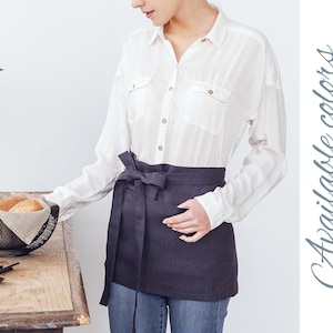 Waist Apron with Pockets, Apron for Women, Natural Linen Apron, Organic Half Apron, Short Waiters Apron, Baking Apron, Cooking Apron